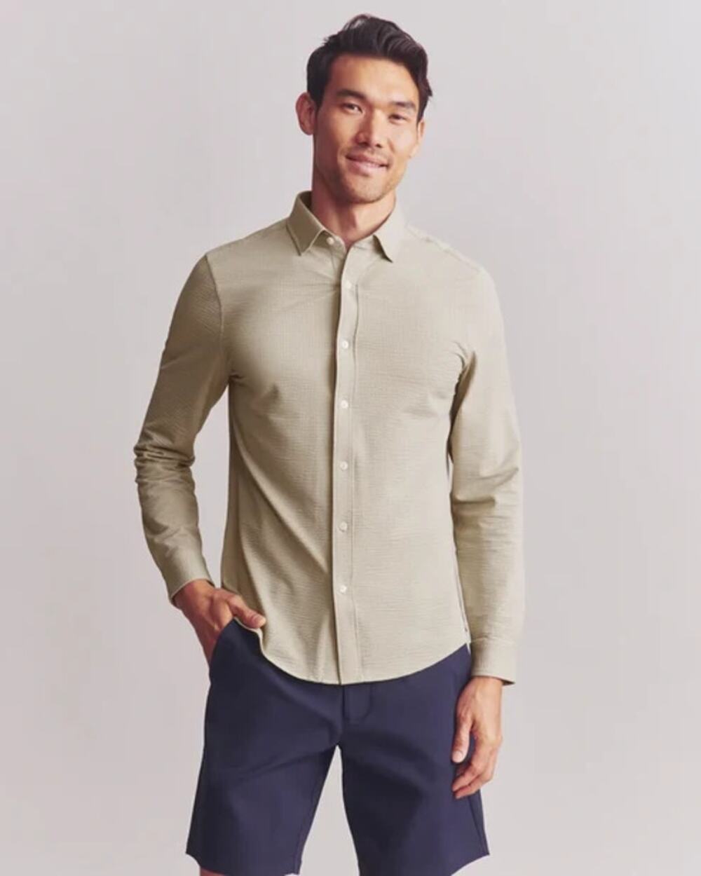 Rhone Commuter Seersucker Slim Fit Button Down Shirt Top Stone Men's Size Large